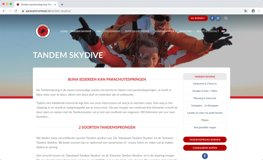 screenshot paracentrumtexel.nl